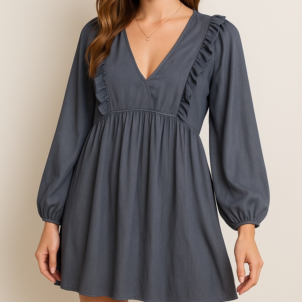 Andre’e’ by Unit Shimmer Baby Doll Dress Slate Blue,Size Large